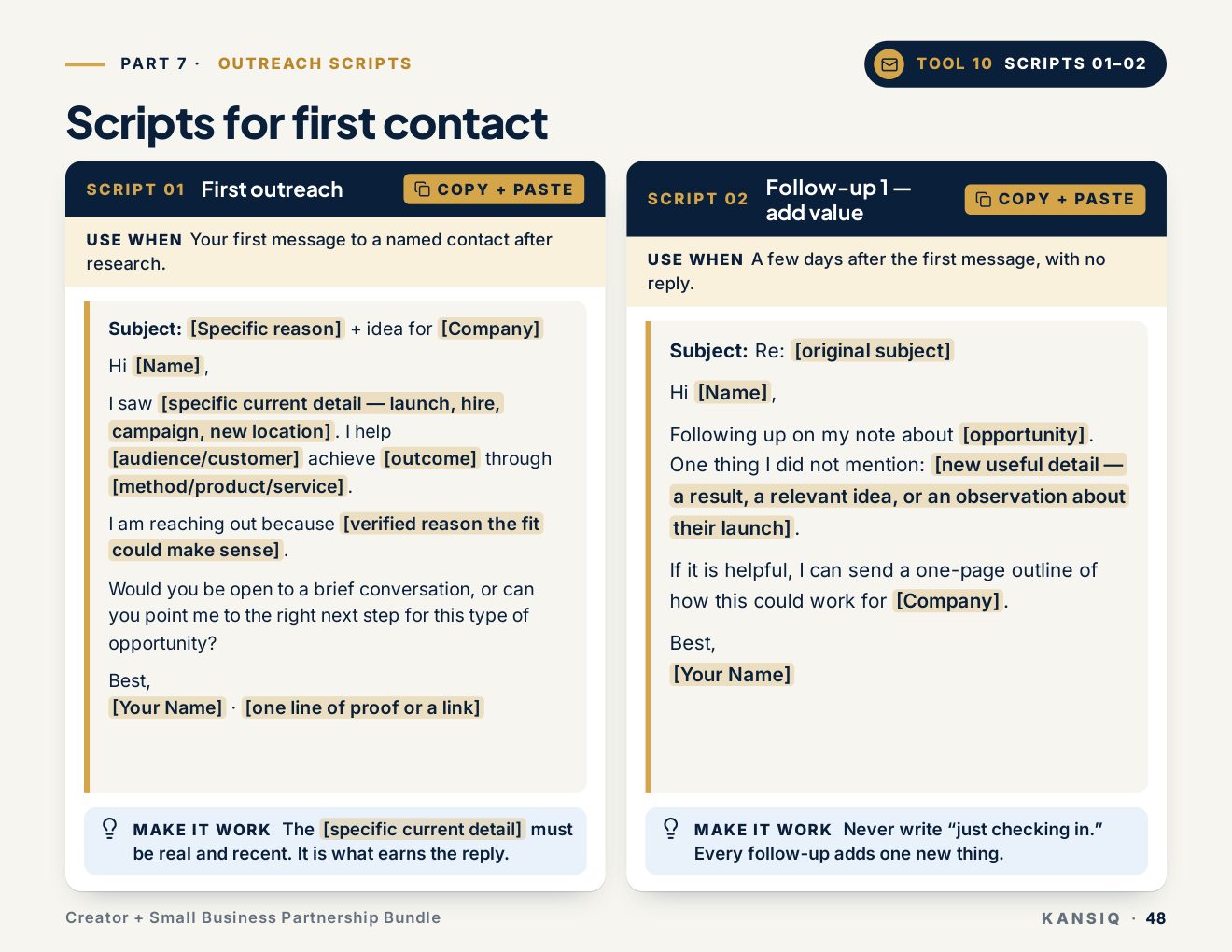 Outreach scripts page